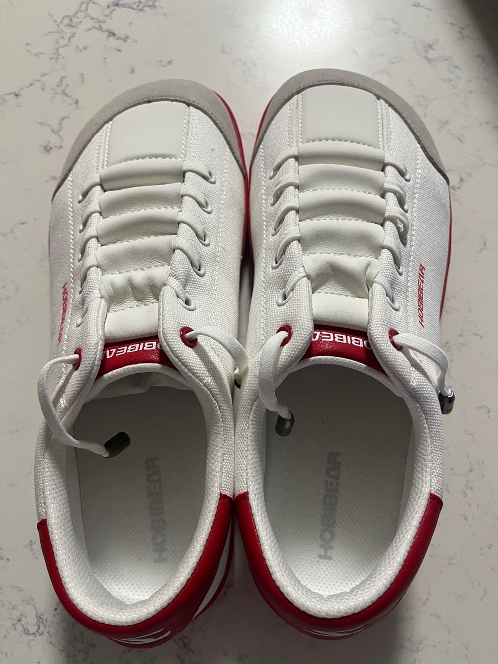 Hobibear Men’s 9.5 or  Women’s 11 White & Red Low-Top Slip-On Sneakers
